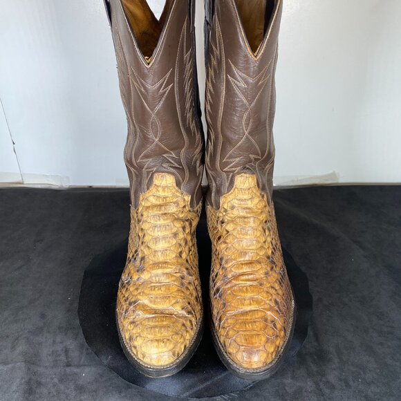 Vintage Men's Pre-Owned Exotic Python Snake Cowboy Boots, Made in Mexico, Sz. 10 - Picture 1 of 10